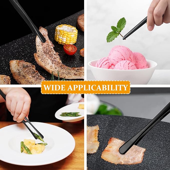 Litoexpe 2 PCS 10 Inches Fine Tweezer Tongs, Stainless Steel Cooking Tongs for BBQ Sea Food Repairing Serving, Black