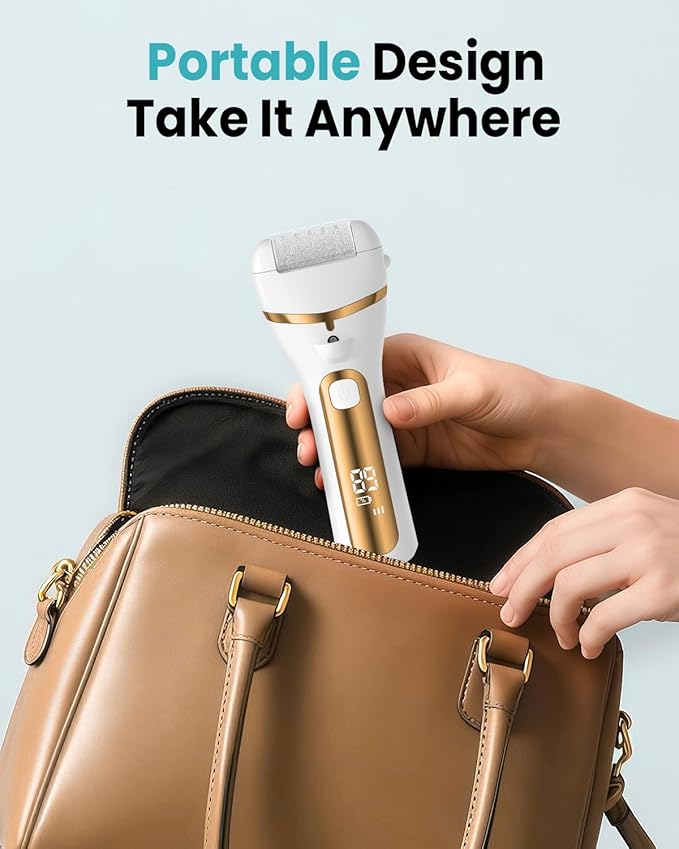 PUBOO Foot Callus Remover Electric 10000 RPM 3-Speed IPX7 Rechargeable Pedicure Kit for Hard Skin Women & Men. Portable Multi-Roller File Grinder Sander Scrubber with LED Display for Wet & Dry Feet-BrightBean Baby