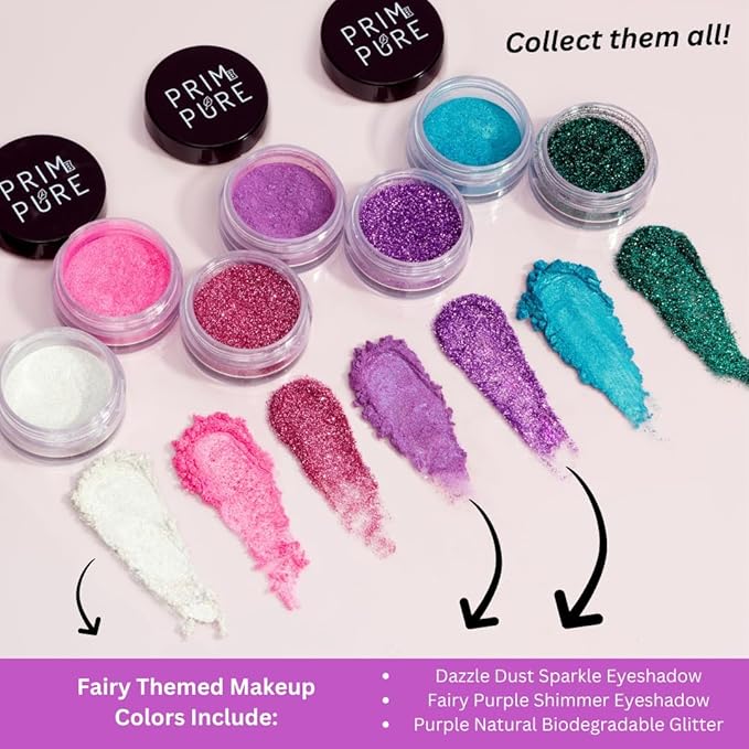 Prim and Pure Kids Makeup Gift Set - Stencil, Makeup Eyeshadow Bioglitter Lip Gloss and Cosmetic Bag Mirror Makeup Brush Accessories (Fairy Purple)-BrightBean Baby