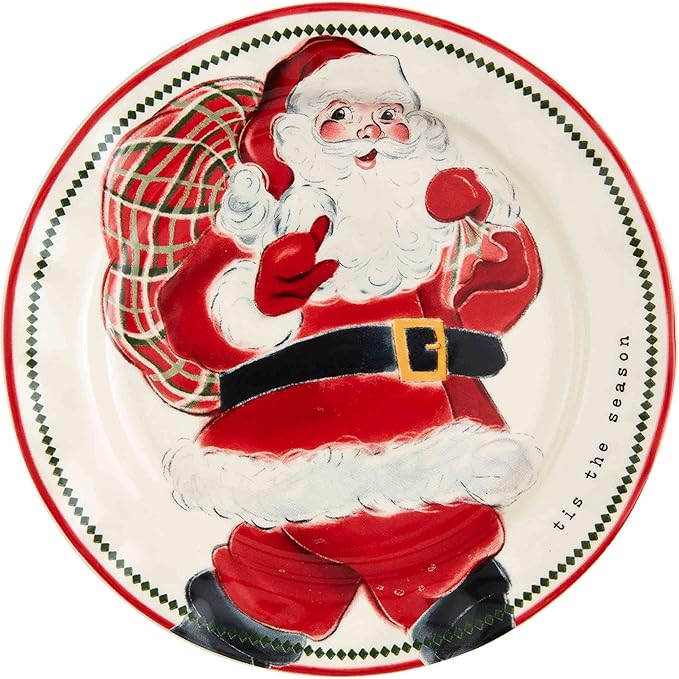 Mud Pie Santa Salad Christmas Plate, Gift, 8" dia
