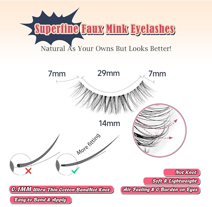 Eyelashes Natural False Lashes 14mm Eye Lashes with Thin Band 3D Volume Fake Eyelashes C Curl Wispy Lashes Natural Look 7 Pair-BrightBean Baby