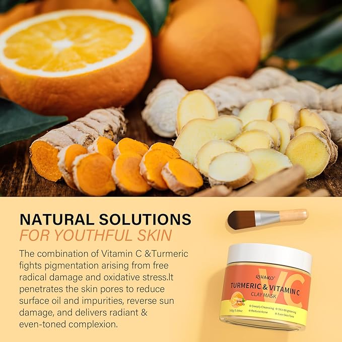 Turmeric Vitamin C Clay Mask -Turmeric Facial Mask - Brightening Clay Face Mask Skincare, Deep Cleansing Face Mask, Acne Face Mask for for Dark Spots, Dull Skin, Refining Pores and Controlling Oil-BrightBean Baby