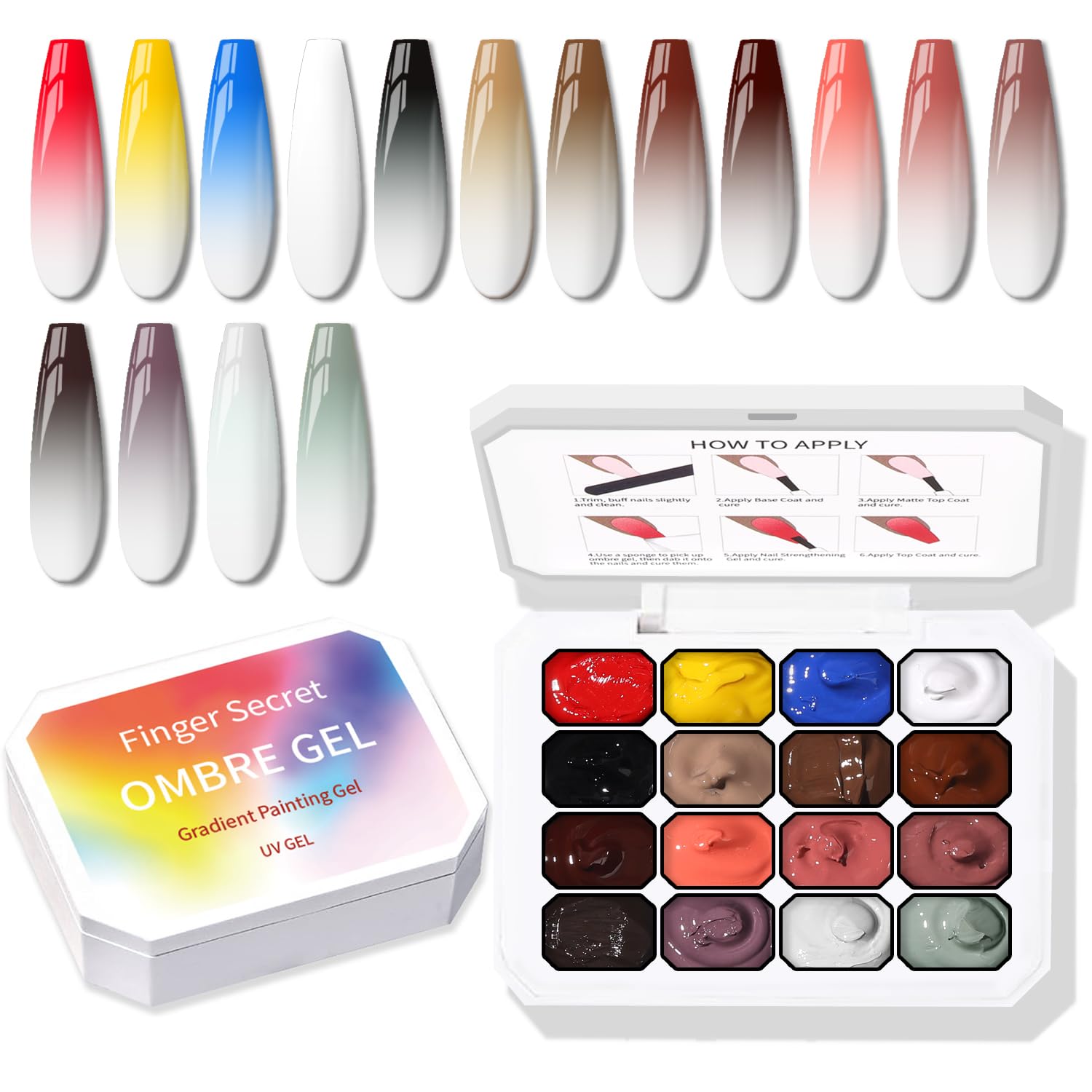 Sponge Pat Paint Nail Gel, Ombre Nails Gradient Gel Nail Blush Blooming Aura Nails Drawing Stripper Floral Painting DIY Nail Art, No Wipe, UV/LED Curing (16 Colors C)-BrightBean Baby