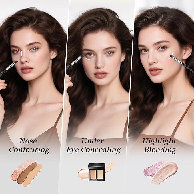 DUcare Nose Contour Brush, Angled Concealer Brush Under Eye, Small Under Eye Makeup Brush for Dark Circles Puffiness Puffy Face Eyebrow Eyes (V02 Mini Contour Brush)-BrightBean Baby