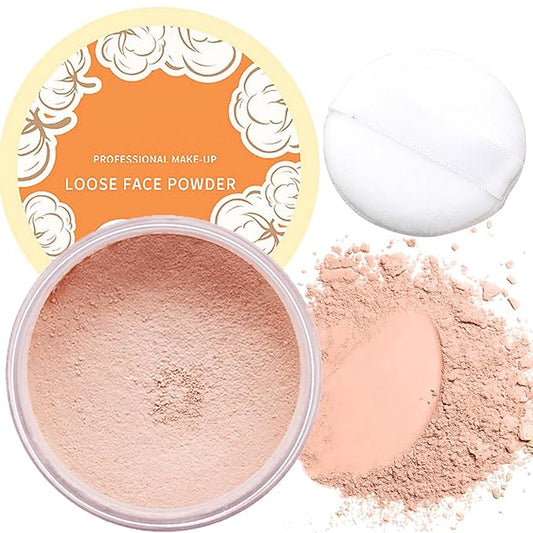 Oil Control Loose Face Powder,Translucent Setting Powder With a Powder Puff Long Lasting Makeup Covering Blemishes Brightens Skin Tone,Natural Matte Loose Powder for Women（2）-BrightBean Baby
