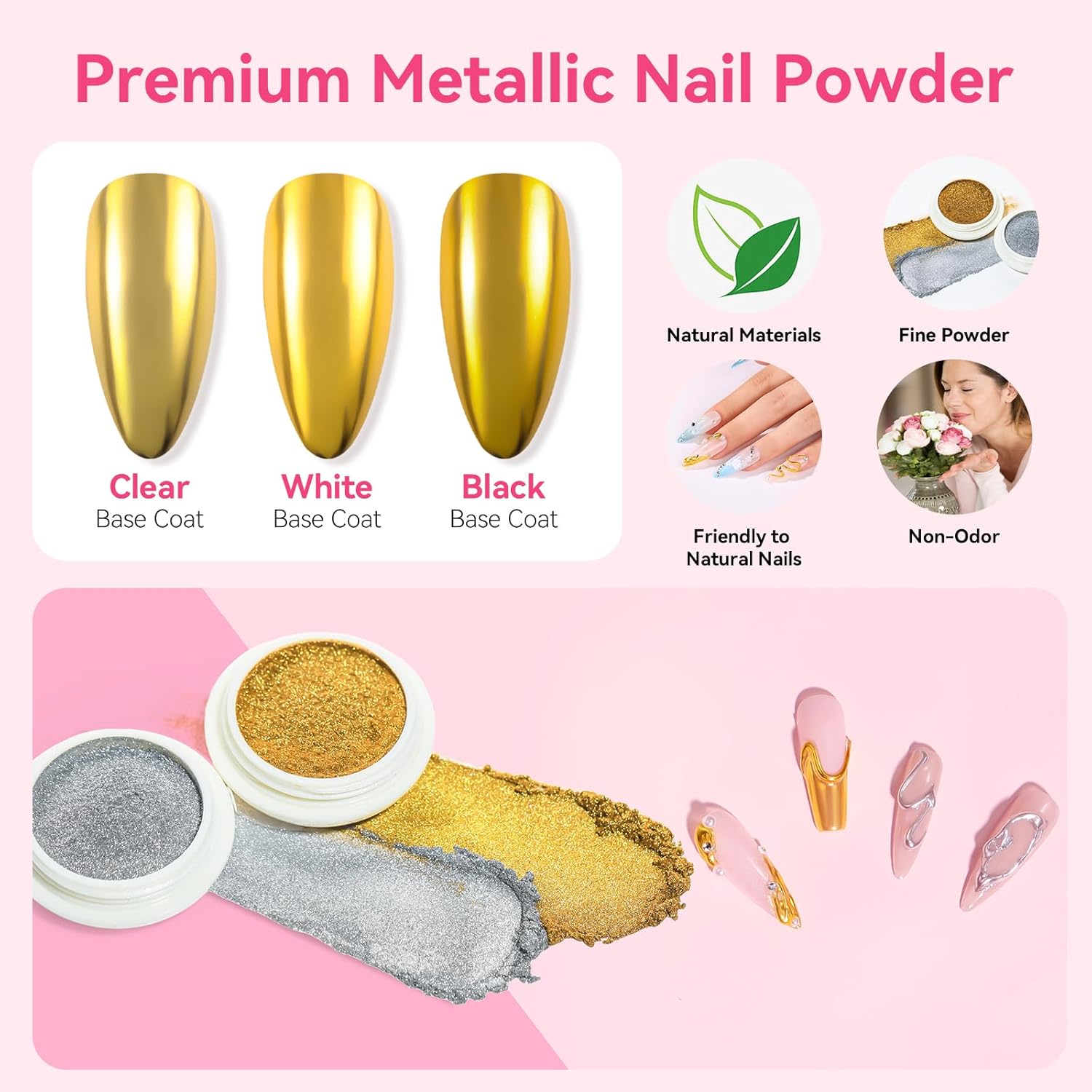 Makartt 3D Gel Nail Art & Chrome Nail Powder Kit: 15g Sculpting Gel for Nail Art DIY No wipe 3D Molding and Metallic Chrome Powder Set for Decoration Manicure Pedicure Use-BrightBean Baby