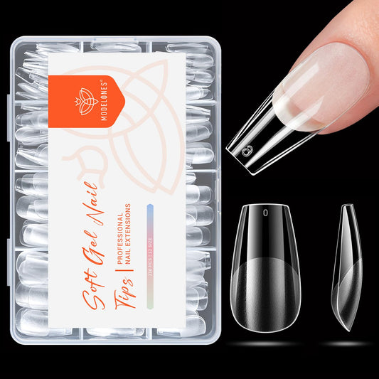 modelones Medium Coffin Nail Tips, Pre-shaped Soft Gel Tips Fake Nails False Acrylic Clear Full Cover Press on Extension Kit Gel Manicure DIY at Home 216PCS 12Sizes-BrightBean Baby