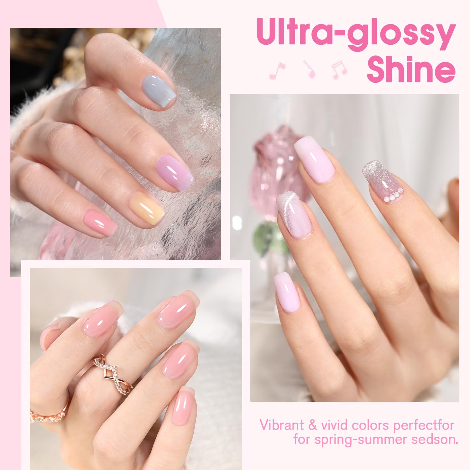 Jelly Pastel Gel Nail Polish Set 10Pcs Candy Colors Collection,Translucent Spring Summer nail gel polish Manicure at Home DIY Easter Mother's Day Gifts-BrightBean Baby