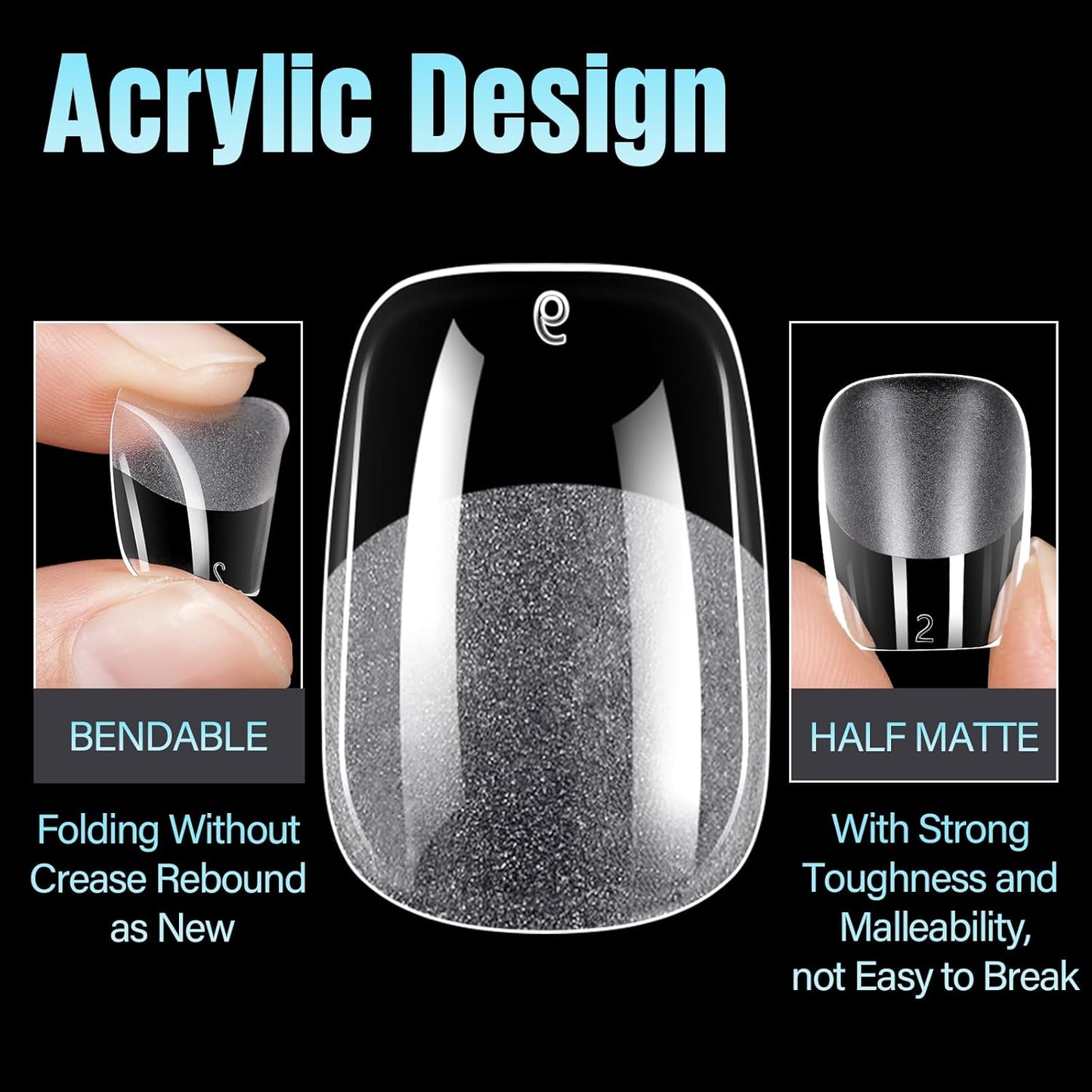 TOMICCA Extra Short Square Nail Tips,Fake Nails Half Matte Acrylic Gel Nail Tips 240Pcs Full Cover False Nails 12 Sizes for Nail Extension Home DIY Salon-BrightBean Baby