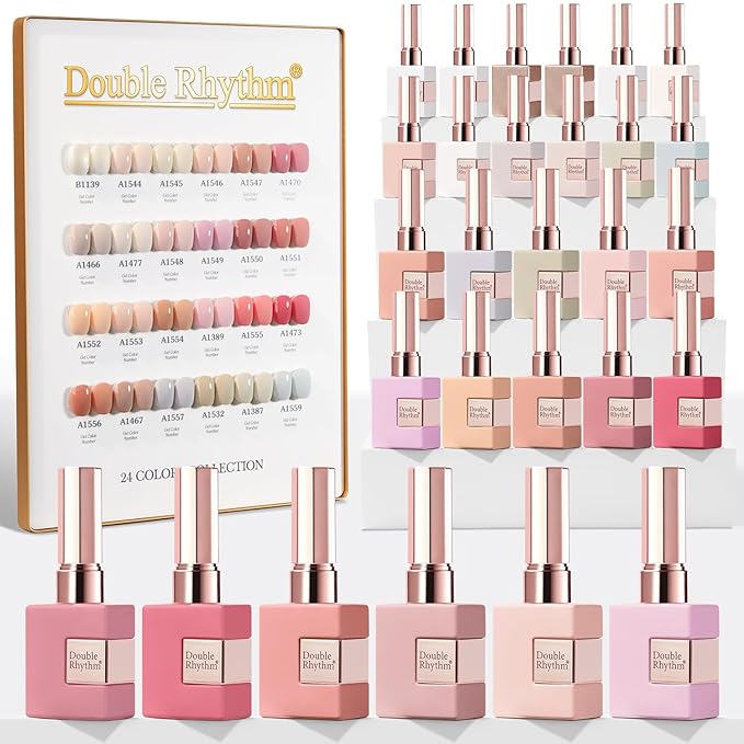 Double Rhythm 28Pcs 0.5Oz Gel Nail Polish Set Same Color Same Bottle Soak Off Gel Polish Kit Nail Art Manicure Salon DIY at Home for Women (Nude Pink Collection-T24-3)-BrightBean Baby