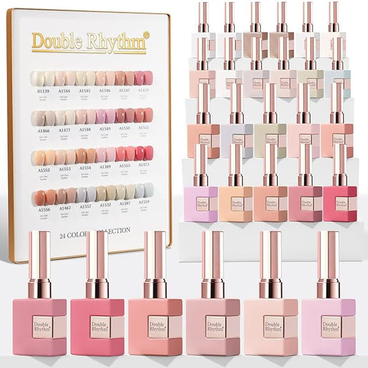 Double Rhythm 28Pcs 0.5Oz Gel Nail Polish Set Same Color Same Bottle Soak Off Gel Polish Kit Nail Art Manicure Salon DIY at Home for Women (Nude Pink Collection-T24-3)-BrightBean Baby