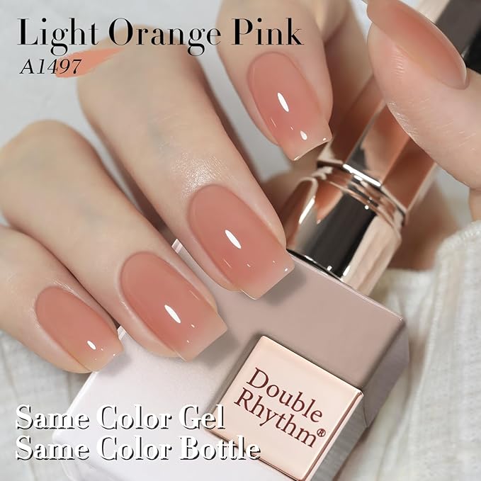 Double Rhythm 0.50 OZ Translucent Gel Polish Same Color Same Bottle Sheer Pastel Neutral Natural Milky 15 ML Jelly UV Nail Art DIY at Home (Light Orange Pink-A1497)-BrightBean Baby