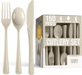 Party Solids Ivory Plastic Silverware Heavy Duty 150 Pieces Ivory Plastic Cutlery Sets, Utensil Sets, 50 Of Each Forks, Knives & Spoons Disposable Cutlery Set, Flatware Set For Party Supplies