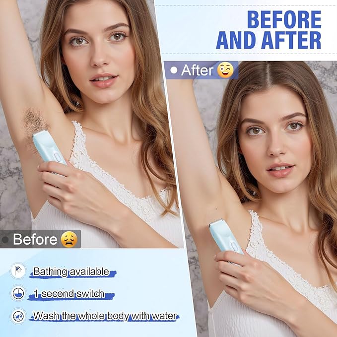 Women's Bikini Trimmer, 2-in-1 Electric Shaver for Bikini Line, Legs, Underarms, Face - Waterproof Women's Electric Shaver for Sensitive Skin, USB Rechargeable (Purple) (Blue)-BrightBean Baby