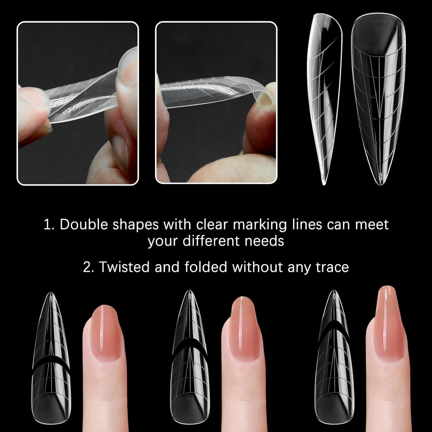 120 Pcs Poly Extension Gel Dual Nail Forms Nail Molds With Scale Builder Coffin Nail for Gel Manicure Nail Art Design Salon DIY at Home (Long Water Drop Dual Nail Forms Set)-BrightBean Baby