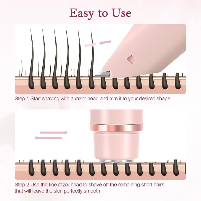 Dermave Bikini Shaver 2.0, 2025 New Glow Aura Bikini Trimmer for Women, 2 in 1 Dual Head Electric Razors for Women, IPX7 Waterproof Wet & Dry Electric Shaver, Rechargeable Portable Body Shaver (Pink)-BrightBean Baby