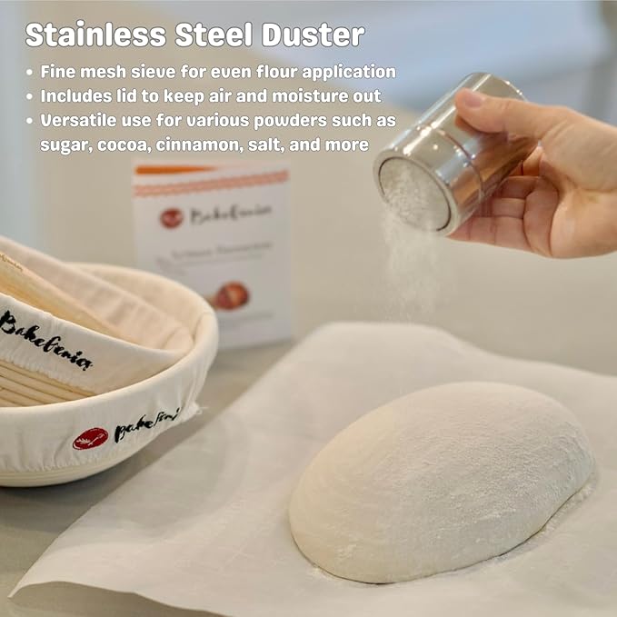 Artisan Bread Banneton Proofing Basket Set of 2, 9 inch Round & 10 inch Oval Sourdough Baskets with Danish Whisk, Dough Cutter, Scraper, Flour duster, Cleaning Brush, Bread Lame &10 Blades