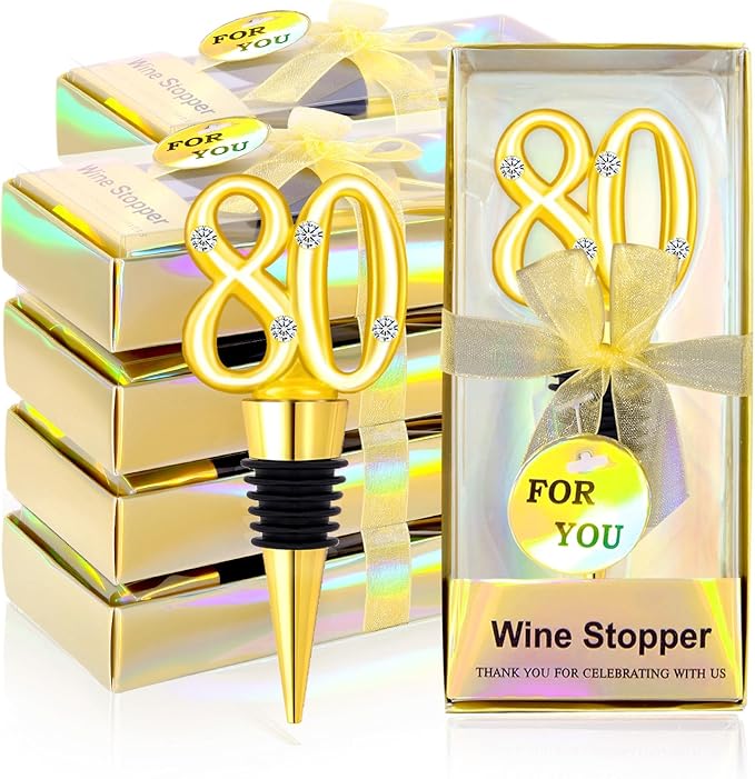 30Pcs 80th Birthday Party Favors Wine Stopper Wine Bottles Stoppers Favor Wedding Guest Gifts Party Favors Wine Stopper Individual Gift Box for Anniversary Decorations Souvenirs (80th)