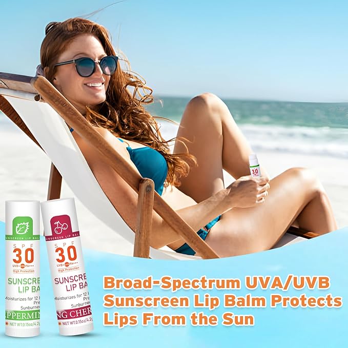 SPF 30 Lip Balm with Sunscreen 8 Pack, Bulk Sunscreen Lip Balm Travel Size, Hydrating Lip Balm with Vitamin E and Coconut Oil- 8 Flavors-BrightBean Baby