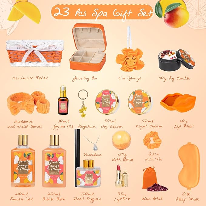 Mothers Day Gifts for Mom - 23-Piece Tropical Bath & Body Basket Set for Women, Spa Gift Basket with Shower Gel, Bath Bomb | Christmas Valentine's Birthday Gift All Occasion Holiday Gift Idea for Her-BrightBean Baby