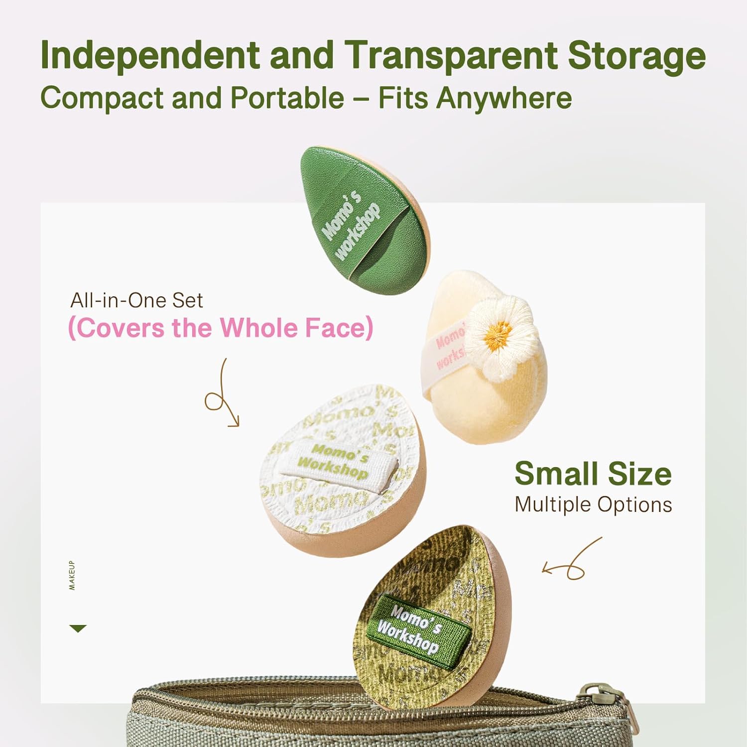 Mini Denim Makeup Sponge Set,Mini Makeup Blenders Sponge for Concealer/Blush/Highlighter, Perfect for Detail Work & Travel,4pcs Green Mini Concealer Puffs with Travel Pouch-BrightBean Baby