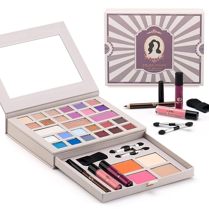 Color Nymph Makeup Kit for Women Full Kit Makeup Gift Set All in One Makeup Kit with 24 Colors of Eyeshadow, Makeup Brushes, Lip Glosses, Eyeliner Pencil, Mirror-BrightBean Baby