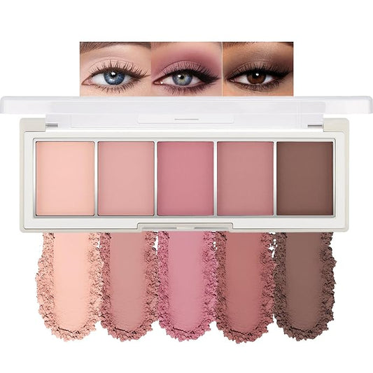 Erinde 5 Colors Matte Eyeshadow Palette Makeup, Natural Classic Nude Neutral Nude Brown Eye Shadow, Long Wearing Waterproof Everyday Eye Makeup for Brown Eyes, Romantic Peach Mauve Eyeshadow, 04-BrightBean Baby