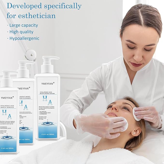 5 Step Skin Care Set, Large 17.6 Fl oz, All with Hyaluronic Acid Facial Skin Care Products, Makeup Remover, Cleanser, Toner, Serum, Lotion, Hydrating & Protect Skin, Sulfates & Paraben-Free-BrightBean Baby