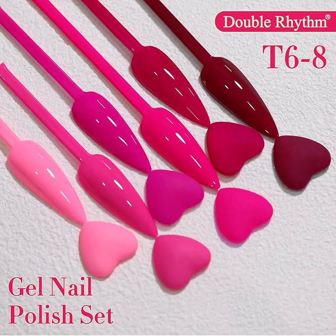 Double Rhythm 6 Pcs 15 ML Gel Polish Set Same Color Same Bottle Soak Off Gel Polish Kit Nail Art Manicure Salon DIY at Home for Women (Neon Light Pink Purple Burgundy Red-T6-8)-BrightBean Baby