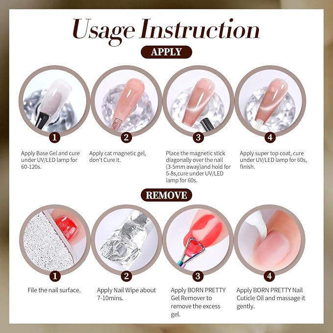 Born Pretty Cat Magnetic Eye Gel Nail Polish, 6 Colors Retro Magnetic Glitter Gel Polish Set Silver Pink Red Nail Polish Kit Soak Off LED Nail Art DIY Salon Gift-BrightBean Baby