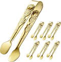 6PCS Mini Serving Tongs 4 Inches Small Rose Sugar Cube Tongs (Gold)