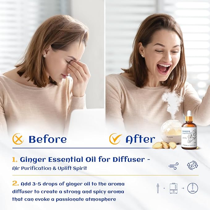 HIQILI 1 Fl Oz Ginger Oil, 100% Pure Natural Ginger Essential Oil for Hair, Massage, Skin - 30ml-BrightBean Baby