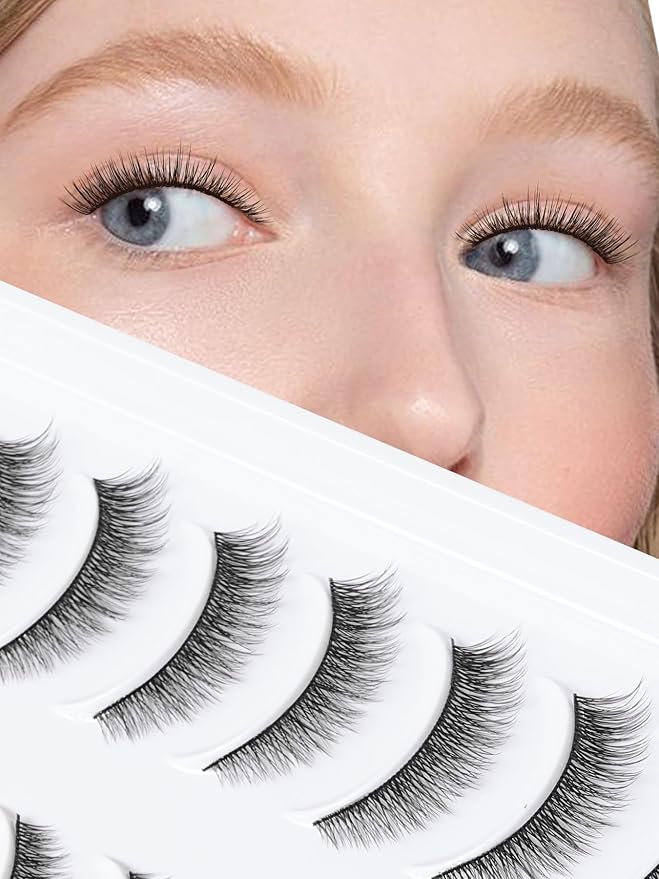 Natural Lashes 7MM Extra Short Eyelashes Natural Cat Eye Lashes 10 Pair False Eyelashes Wispy Eye Lashes Pack C Curl Strip Lashes 3D Volume Short Lashes Siligli Eyelashes-BrightBean Baby