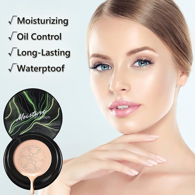 Mushroom Head Air Cushion CC Cream Foundation,QIUFSSE Mushroom Head Foundation BB Cream Makeup Foundation Concealer Brighten Long-lasting Oil Control and Moisturizing-Natural-BrightBean Baby