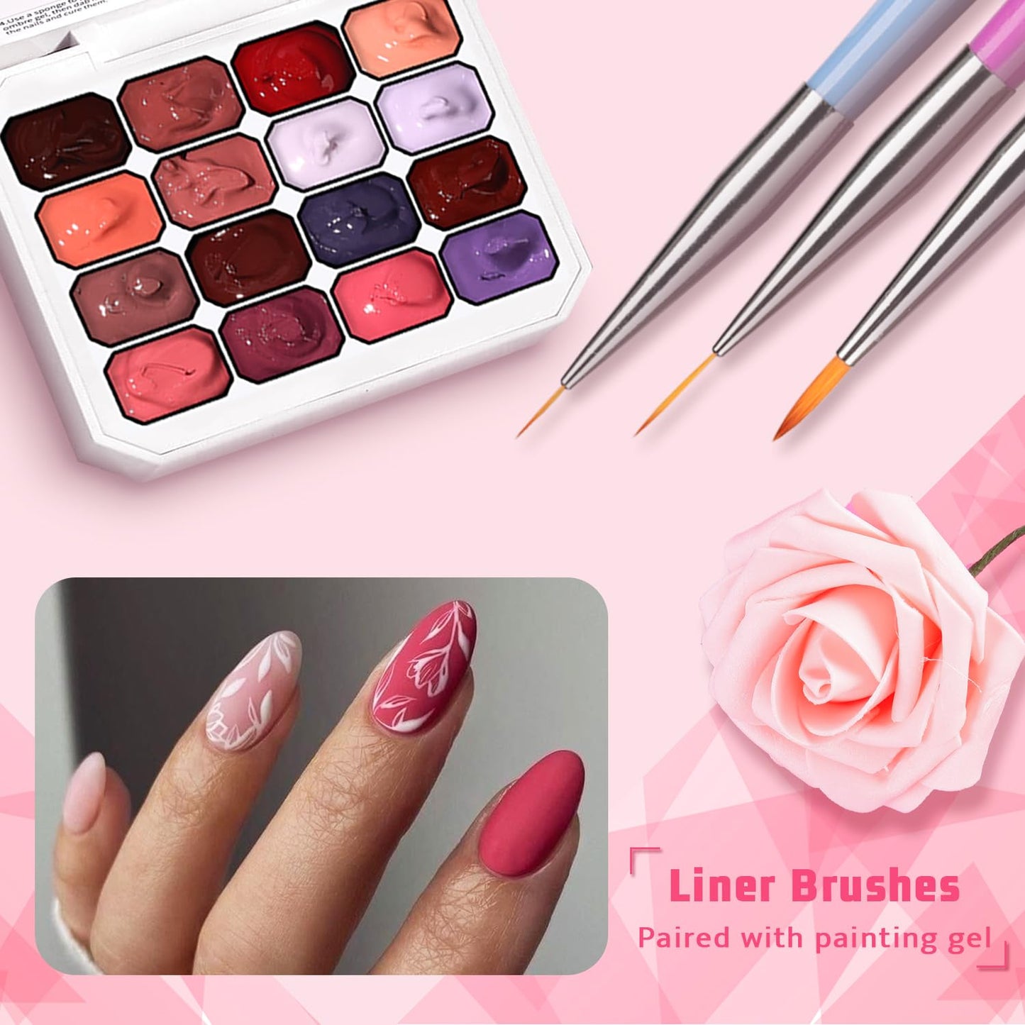Sponge Pat Paint Nail Gel, Ombre Nails Gradient Gel Nail Blush Blooming Aura Nails Drawing Stripper Floral Painting DIY Nail Art, No Wipe, UV/LED Curing (16 Colors M)-BrightBean Baby