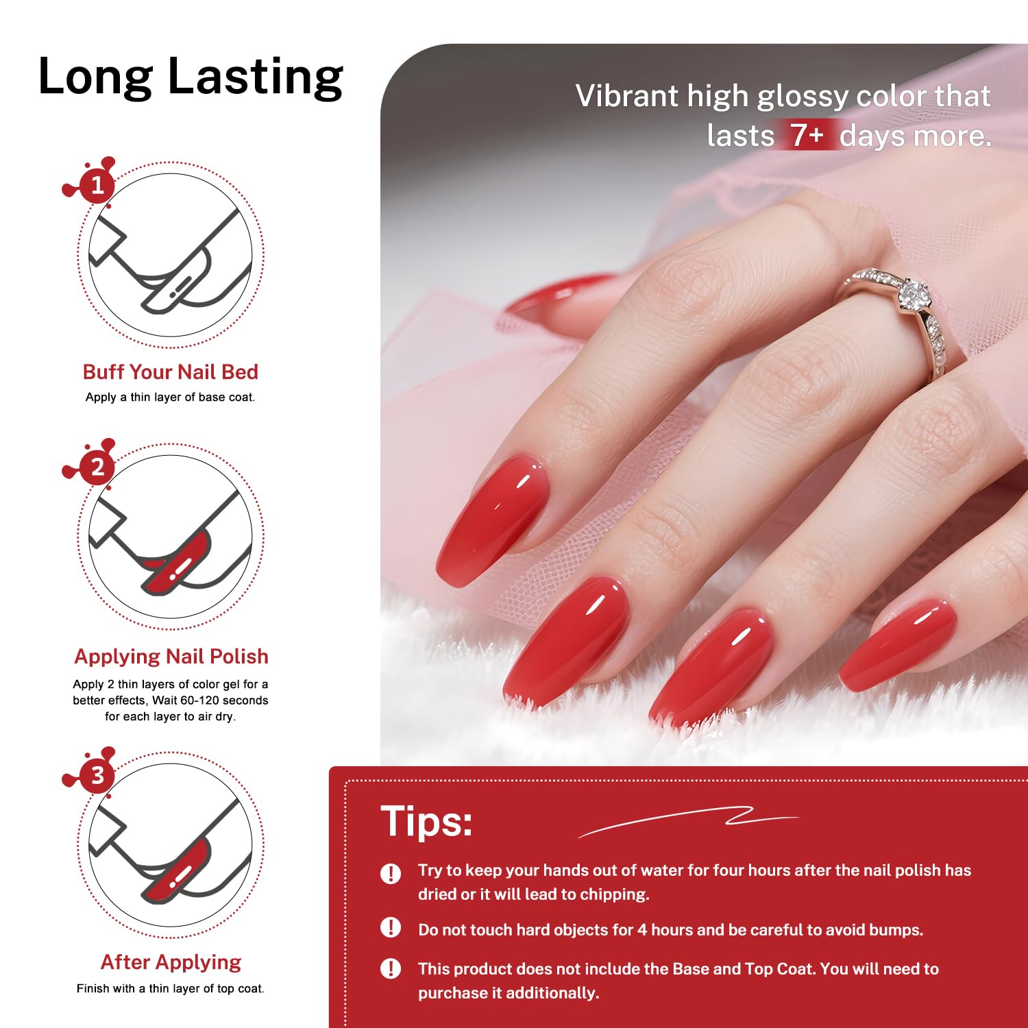 16.5ml Red Nail Polish Large Volume Quick Drying Nail Polish, Fast Drying and Long Lasting Color Nail Art DIY Home Manicure Gift for Women-BrightBean Baby