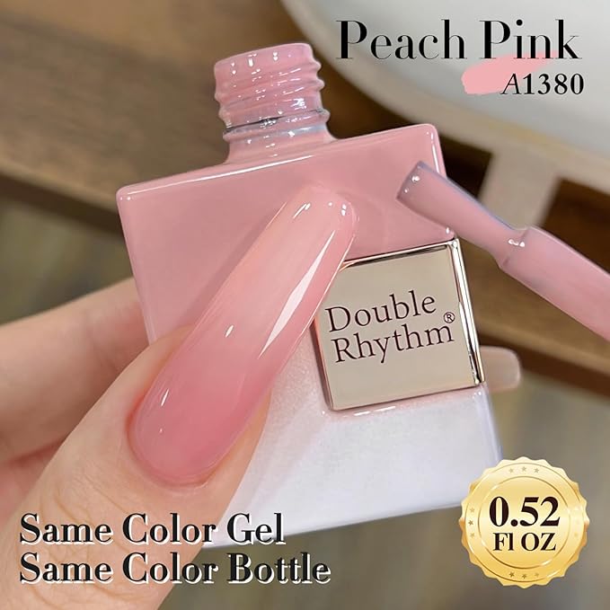 Double Rhythm 0.50 OZ Translucent Gel Polish Same Color Same Bottle Sheer Pastel Neutral Natural Milky 15 ML Jelly UV Nail Art DIY at Home (Jelly Rose Pink-A1380)-BrightBean Baby