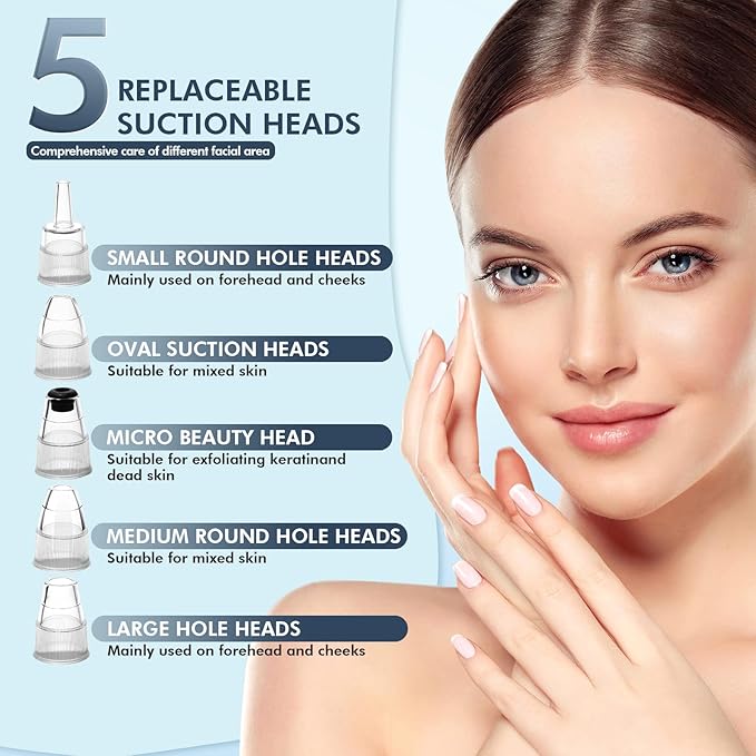 Blackhead Remover Pore Vacuum, Upgraded Black Head Remover for Face, Electric Acne Comedone Whitehead Extractor Tools-5 Suction Power, 5 Probes, USB Rechargeable Pimple Popper Tool Kit-BrightBean Baby