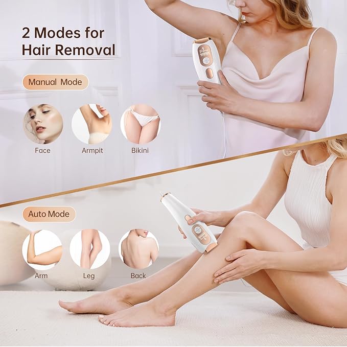 Laser Hair Removal IPL Laser Hair Removal for Women and Men Permanent, 999999 Flashes, At-Home Hair Removal Device for Facial Legs Arms Whole Body Use (White Gold)-BrightBean Baby