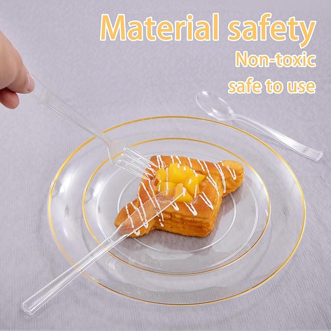 EI 360pcs Clear Plastic Silverware,Plastic Forks and Spoons,Plastic Silverware Heavy Duty,Clear Silverware Disposable include 120pcs Forks,120pcs Spoons and 120pcs Knives for Party,Picnic