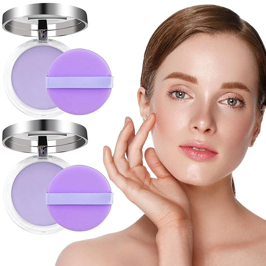 2PCS Oil Control Face Pressed Powder，zxbaers Chillab Lavender Matte Powder，Matte Smooth Setting Powder Makeup, Waterproof Long Lasting Finishing Powder, Flawless Lightweight Face Cosmetics-BrightBean Baby