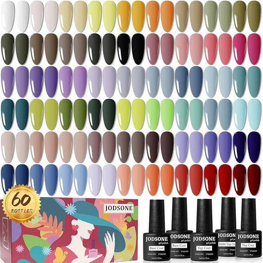 JODSONE 60 PCS Gel Nail Polish Set All Seasons No Wipe Base Coat Matte Glossy Top Coat Nail Gel Polish Kit for Starter Manicure DIY at Home Enjoy Fun-BrightBean Baby