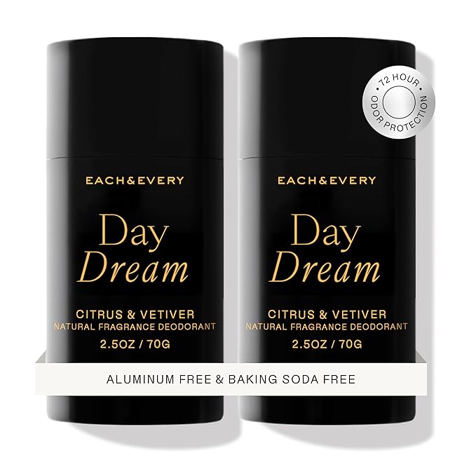 Each & Every Aluminum Free Deodorant for Women & Men, Citrus & Vetiver - All Natural Deodorant for Sensitive Skin, EWG Verified - Clean, Baking Soda-Free, Plant-Based Fragrance - 2.5oz, 2 Pack-BrightBean Baby