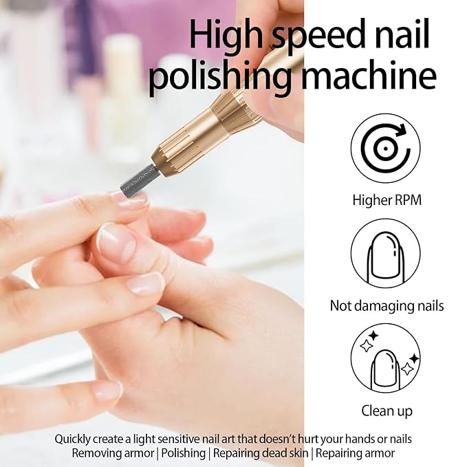 Electric Nail Drill Professional Machine Efile Manicure Pedicure Tools Portable File for Acrylic Gel Dip Powder Nails Salon Use Manicure Pedicure Nail Supplies (Gold)-BrightBean Baby