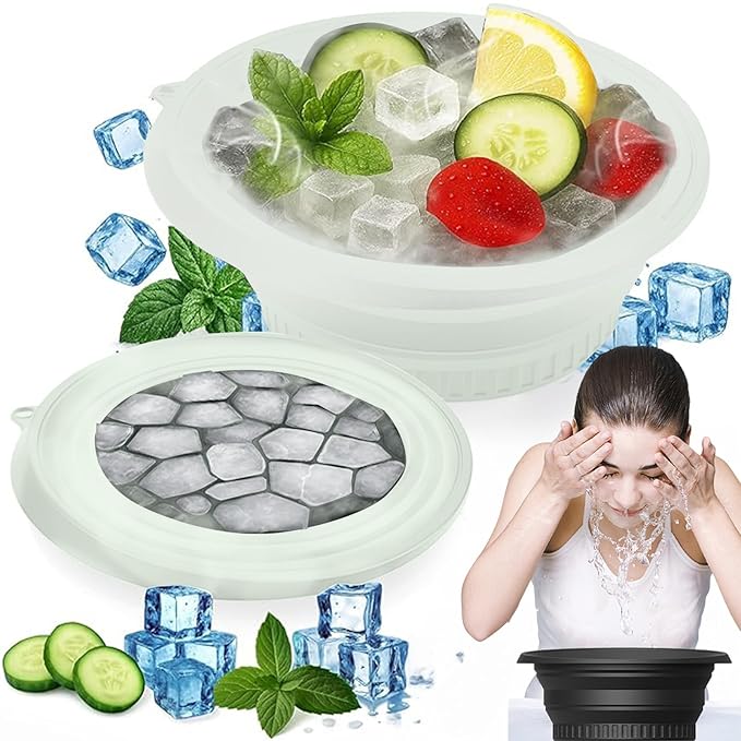 Face Ice Bath Bowl With Built-In Ice Tray, Silicone Ice Bowl Facial Folding Washbasin for Cold Plunge Therapy, Skin Tightening & Acne Relief, Reusable Ice Cubes Portable Spa Tool for Home & Travel-BrightBean Baby