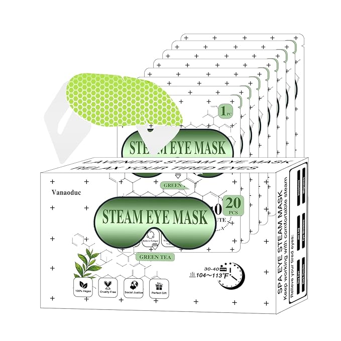 Steam Eye Masks for Dry Eyes, Heated Eye Mask Reduce Puffiness & Dark Circles, Hydrate & Soothe Tired Eyes, Travel Essentials, Business Trip, Party Favors, Green Tea 20 Packs-BrightBean Baby