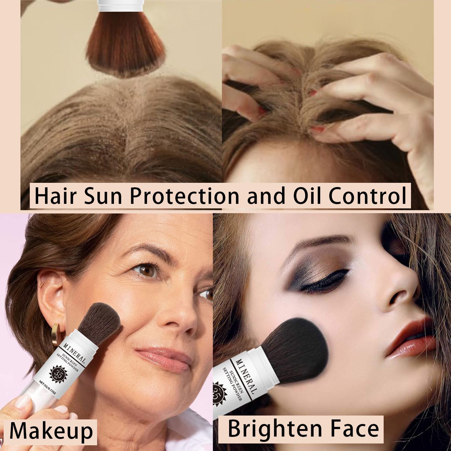 Sunscreen Setting Powder SPF 35, Mineral Brush Powder for Face & Scalp, Oil Control Natural Matte Finish Loose Powder Translucent Lasting Lightweight Breathable for All Skin (#05 Medium)-BrightBean Baby