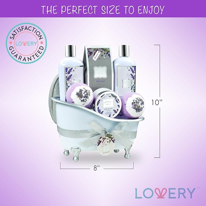 Bath Gift Basket Set for Women: Relaxing at Home Spa Kit Scented - Lavender and Jasmine with Large Bath Bombs, Salts, Shower Gel, Body Butter Lotion, Bath Oil, Bubble Bath, Loofah & More-BrightBean Baby