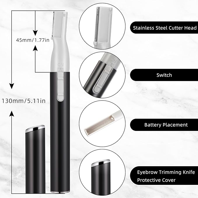 Chumia 2 Pcs Electric Eyebrow Trimmer Women Precision Face Razors Mini Shaver with Comb Christmas Women Gift Battery Operated Personal Epilator for Face Neck Fuzz Lips Leg(Black)-BrightBean Baby