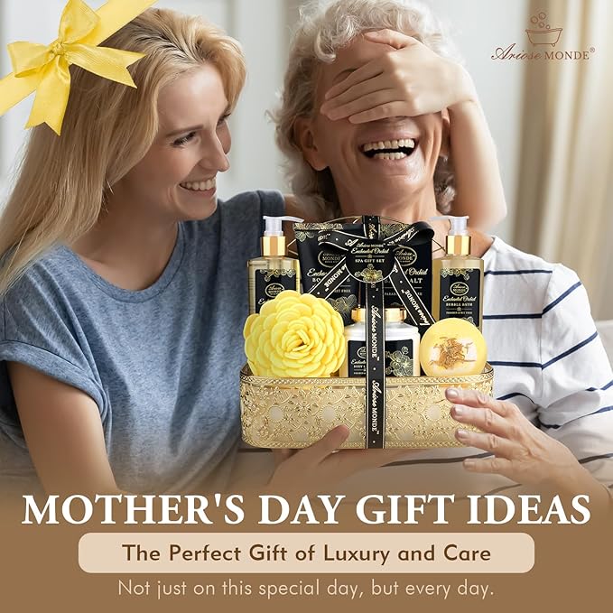 Spa Gift Baskets for Women, Gift Set for Mom Enchanted Orchid Scent, Home Spa Kit with Bubble Bath, Body Lotion, Bath Bomb, Bath Salt, Bath Gift Baskets, Birthday Gifts for Women-BrightBean Baby